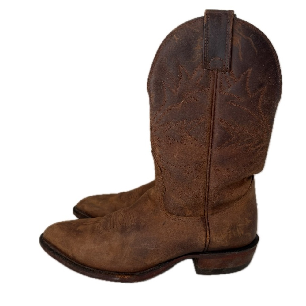 Boulet, Brown Vintage Distressed Leather Western Cowboy Boots, 11”
